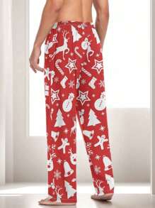 Men's Thin & Casual Christmas Print Pajama Pants For Autumn/Winter - Red - View 6