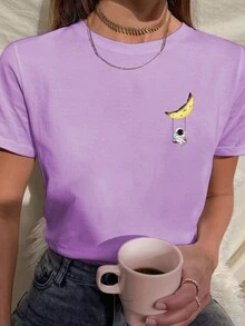 T-Shirt You On Women's Baby Look Astronaut Swing Moon Various Colors 100% Cotton - 紫色 - 查看 1