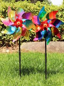 1 个 24 厘米八角形全息风车，塑料反光装饰花园桩，用于驱赶鸟类，庭院和花园驱鸟工具 - 彩色 - 查看 10