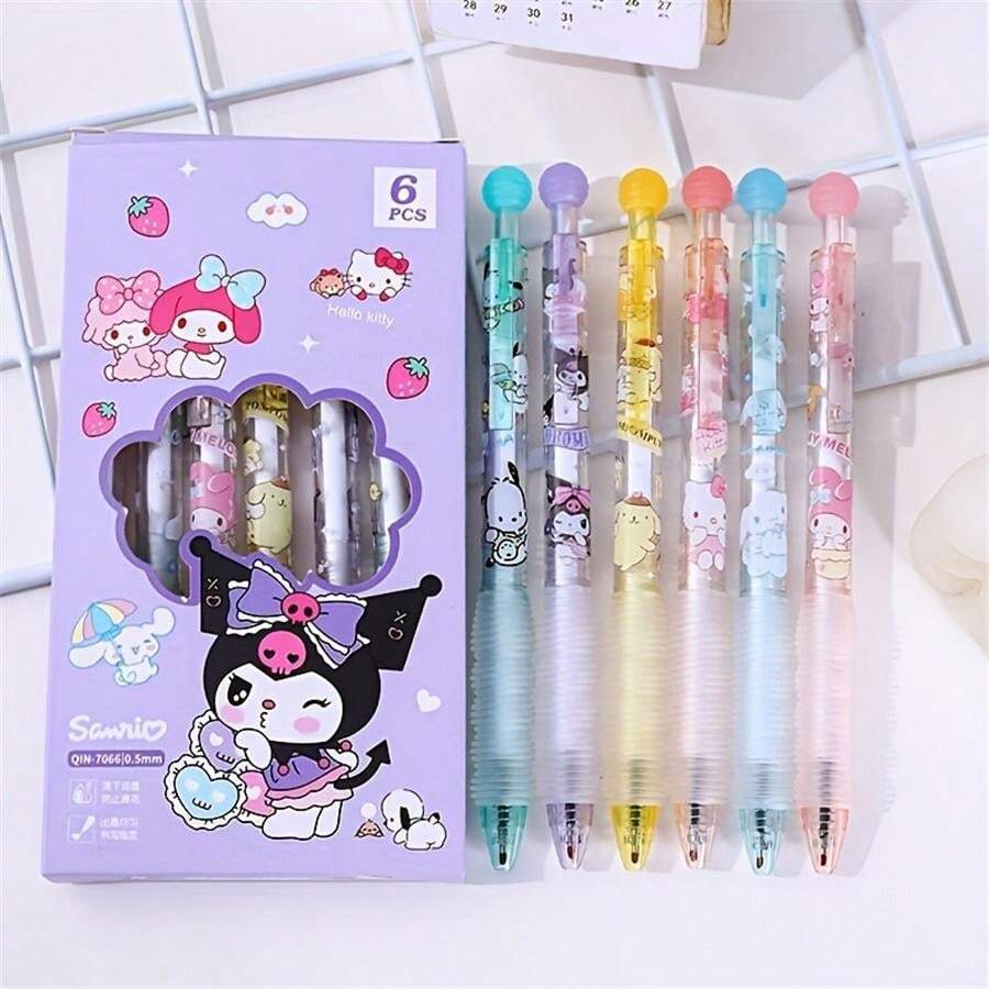 Sanrio 6pcs Cartoon Signature Pen Set Stylish, Bright Colors, Ergonomic