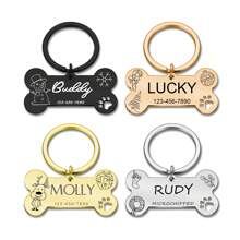 1pc Christmas Bone Personalized Dog Tags - Custom Logo Double Sided Engraved Pet Name Tags For Pets Double Sided Stainless Steel Pet Id Tags - Silver - View 3