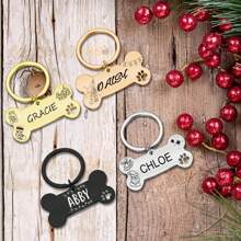 1pc Christmas Bone Personalized Dog Tags - Custom Logo Double Sided Engraved Pet Name Tags For Pets Double Sided Stainless Steel Pet Id Tags - Silver - View 7