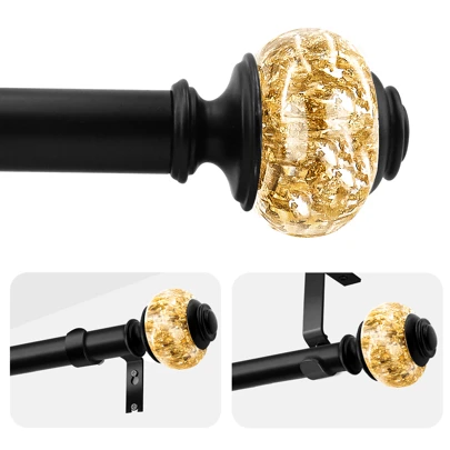 1 Set Metal & Resin Curtain Rod, Shower Curtain Rod, Foil Paper Resin Decorative Curtain Rod, 1 Inch Diameter, Heavy Duty & Corrosion Resistant, Adjustable, Suitable For Bedroom, Bathroom, Living Room Window Decor, Valentine's Day Gift, Ramadan Recommendation, Spring/Summer Recommendation