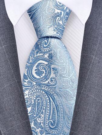1 pieza Corbata de hombre de 3.15 pulgadas de color azul polvoriento con estampado de paisley, corbata de alta calidad y alta densidad, elegante para bodas, reuniones y fiestas