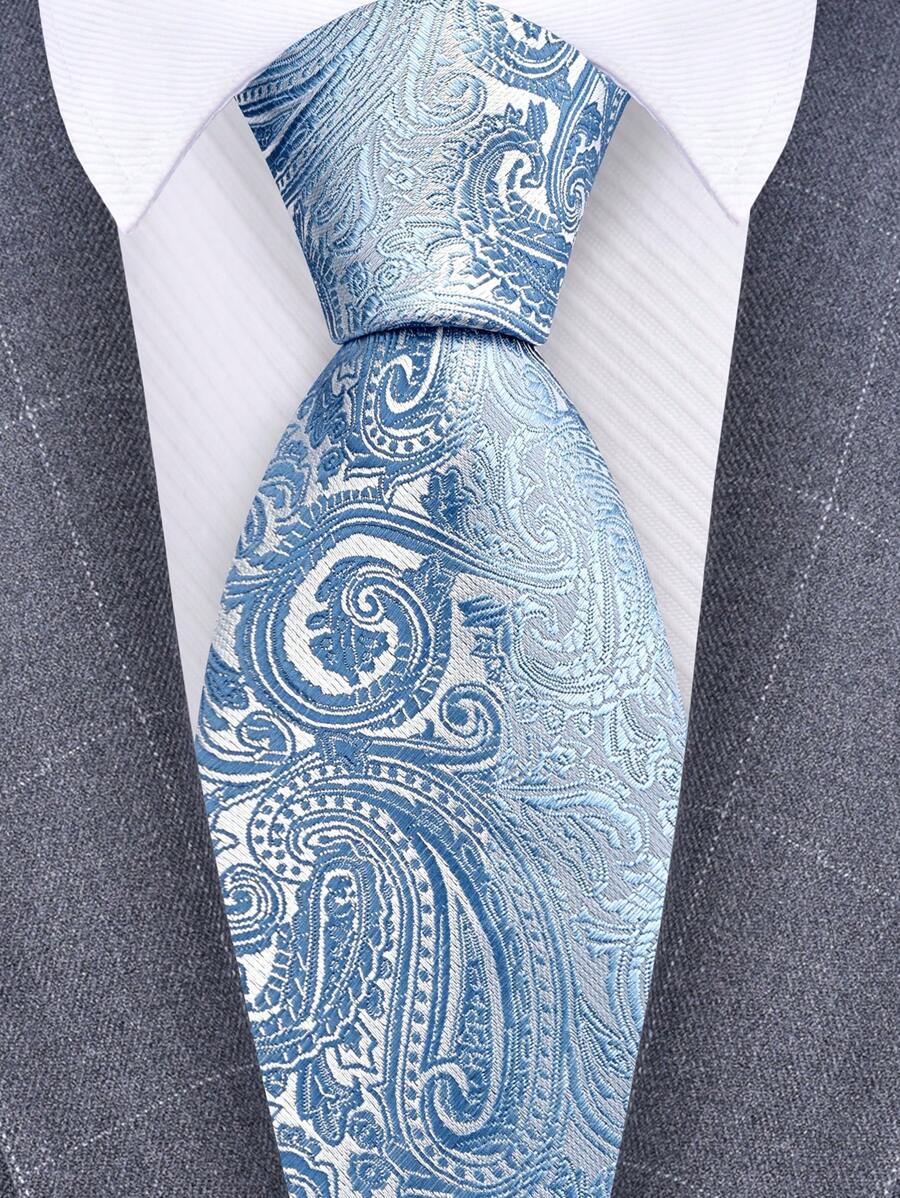 1pc Men 3.15 Inch Dusty Blue Paisley Necktie, High Quality High Density Tie, Fashionable For Wedding, Gatherings & Parties Men Necktie - Dusty Blue - View 1