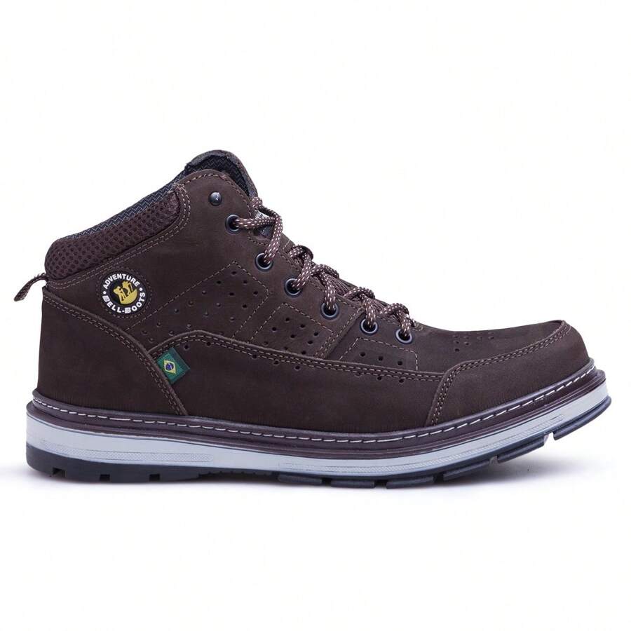 Men's Adventure Leather Combat Boot, Mid-Calf, 37 To 44. - 咖啡 - 查看 1