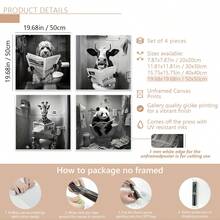 4 Stück/Set gerahmte einfarbige Leinwand Poster, Badezimmer Tiere lesen Zeitungen Malerei, Leinwand Wandkunst, Wandbild als Geschenk, für Schlafzimmer, Büro, Wohnzimmer, Café, Bar, Wanddekoration, Heim- und Studentenwohnheimdekorationen. Poster, Wandkunst, Zimmerdeko-Accessoires