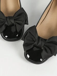 Giày cao gót Mary Jane thời trang cho nữ có nơ, mũi tròn, gót cao, màu trơn nude/đen, đa năng cho mọi mùa - màu đen - Xem 6