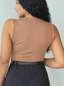 Kit 2 Women's Bodysuit Square Neckline Wide Strap Plain Suplex Tank Top Casual - Màu nâu  Mocha - Xem 5