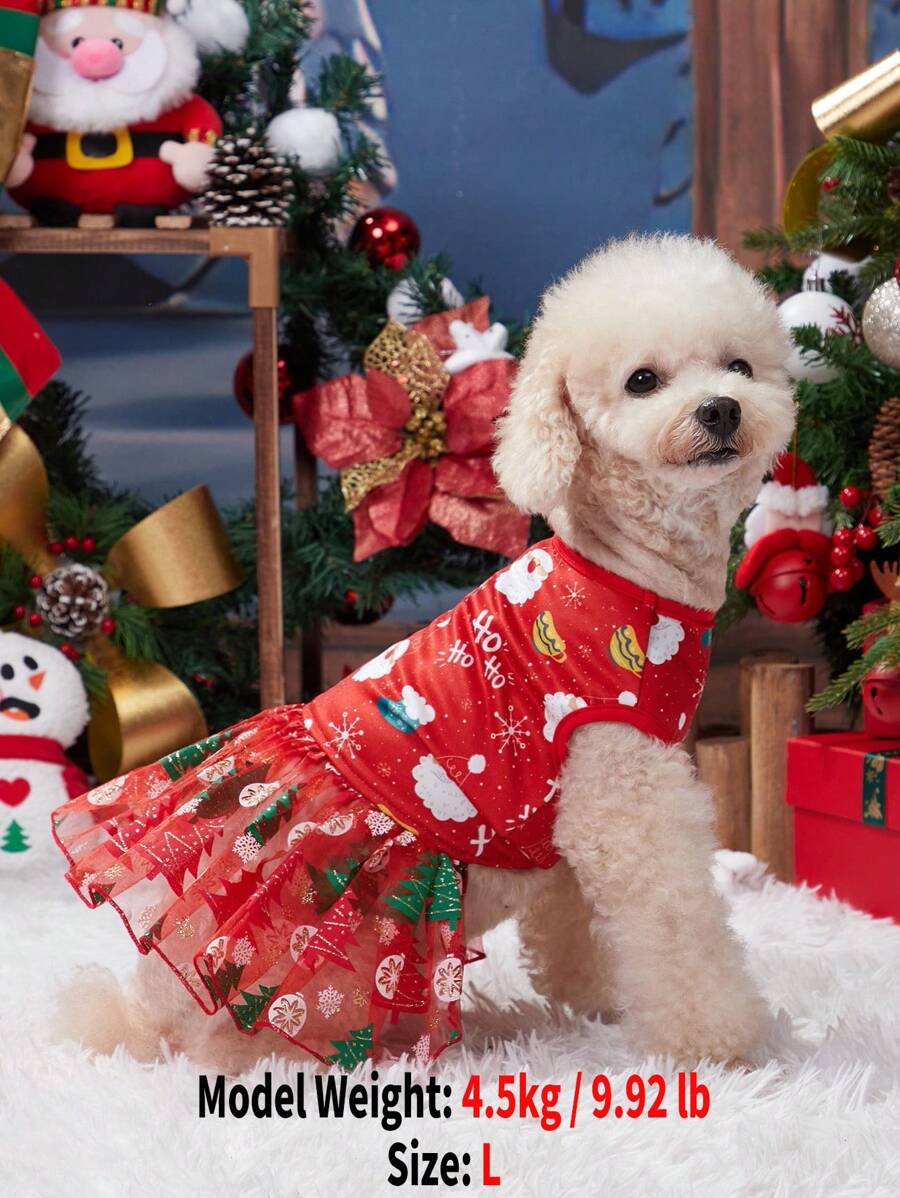 nicovaer 1pc Polyester Fabric Christmas Tree Print Tulle Skirt, Cute