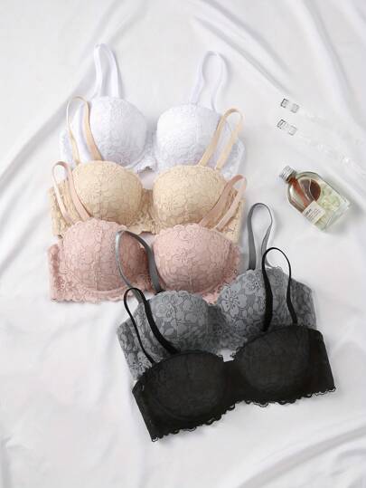 Peach Girl 5 Packs Multi-Color Lace Women's Underwear Push-Up Full Cup Bra