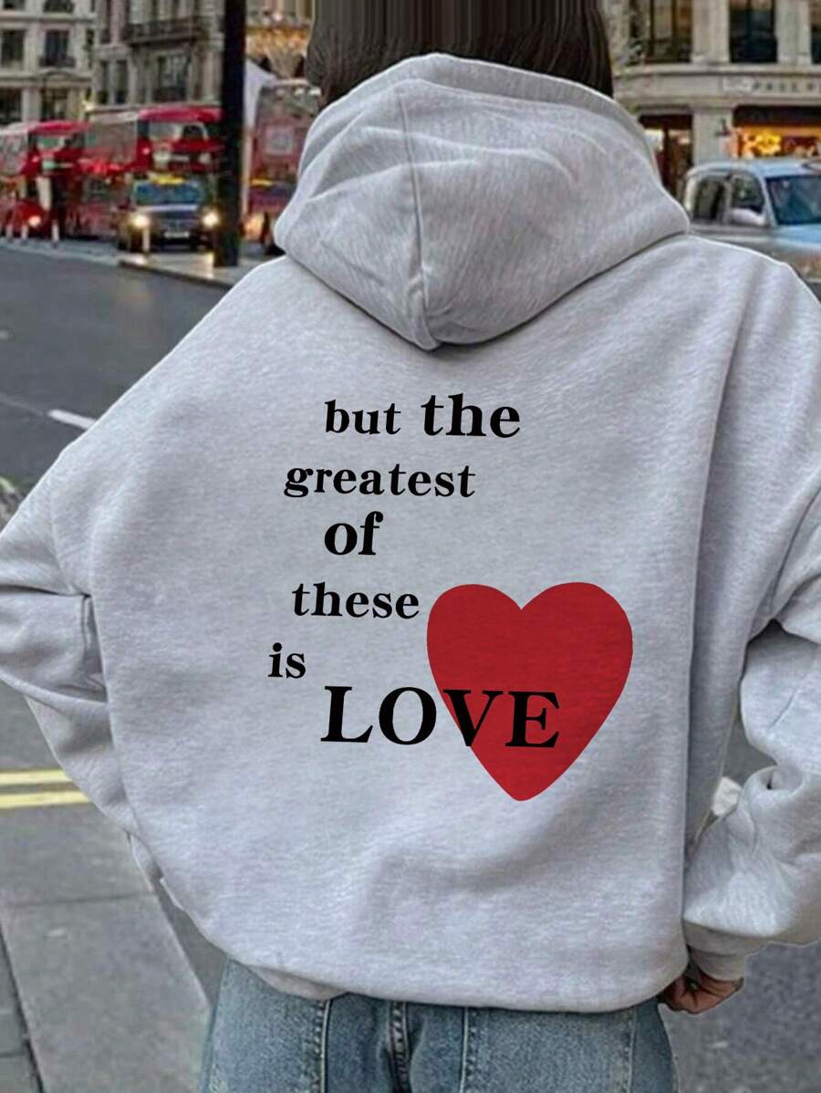 Must-Have Item For Your Wardrobe, Women's Thermal Lined Hoodie With Letter Print, 2024 Autumn/Winter New Arrival, Suitable For Casual Daily Wear. The Sweatshirt Offers Endless Styling Possibilities And Keeps You Comfortable All The Time. - Grey - View 1