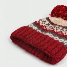 1pc Vintage Printed Acrylic Knit Hat, Cold-Proof Earmuffs Winter Warm Christmas Hat - Red - View 3