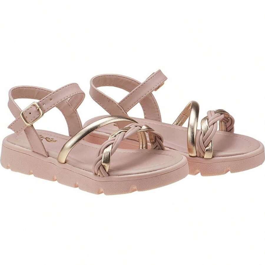 Lily Kids Girls' Sandals With Braids, Tractor Sole And Metallic Strap - Màu hồng gỉ - Xem 1