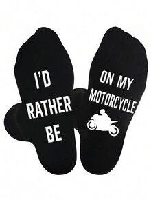 1 双男士黑色袜子，带字母和胶点“我宁愿骑摩托车”趣味防滑中筒袜，男士趣味摩托车礼物，摩托车礼物，父亲节/圣诞节/生日摩托车配件 - 黑色 - 查看 6