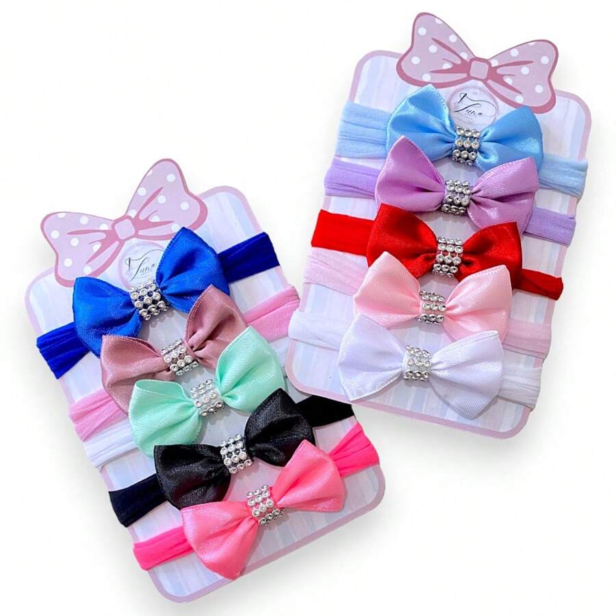 Kit 10 Mini laços de bebê Cetim laços de cabelo infantil Faixinha Tiarinha Rn - Diversas - Visão 1