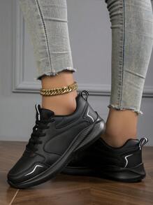 新款女士秋冬黑色休闲运动鞋，时尚百搭，防滑耐用轻便舒适防尘工作鞋 - 黑色 - 查看 6