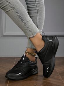 新款女士秋冬黑色休闲运动鞋，时尚百搭，防滑耐用轻便舒适防尘工作鞋 - 黑色 - 查看 3