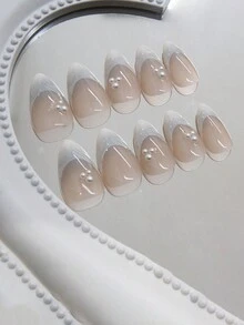 24 chiếc móng tay giả, móng tay hạnh nhân dài, ngọc trai Pháp. Bao gồm 1 dũa móng tay và 1 dũa móng tay, bao gồm 1 dũa móng tay và 1 gel thạch, thích hợp cho các buổi tụ họp của phụ nữ và cuộc sống hàng ngày - Nhiều màu - Xem 3