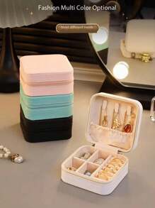 1pc Travel Jewelry Storage Box, Simple Travel And Home Jewelry Storage Box, Portable Earrings, Rings, Bracelets, Jewelry Storage Box, Fashionable Personalized Leather Jewelry Storage Container, Used For Ring, Necklace, Earnail Storage, Perfect Gift For Women, Exquisite And Unforgettable Holiday Gifts For Women's Day And Valentine's Day, Christmas Gifts,For Holiday Beach, Bathroom Collection, Bedroom Collection, Large Capacity