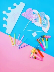 1 套生日快乐帽子、蛋糕装饰、生日蜡烛彩色蜡烛套装，适合生日、新年派对庆祝 - 彩色 - 查看 3