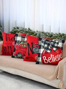 4 件圣诞亚麻靠垫套，圣诞枕套家居装饰品 2024 年圣诞新年礼物 2025 年圣诞装饰 - 彩色 - 查看 5