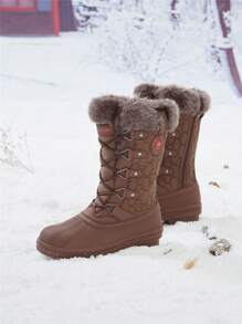 CAMEL CROWN 女士雪地靴冬季靴子内衬防水保暖雨靴带系带拉链户外