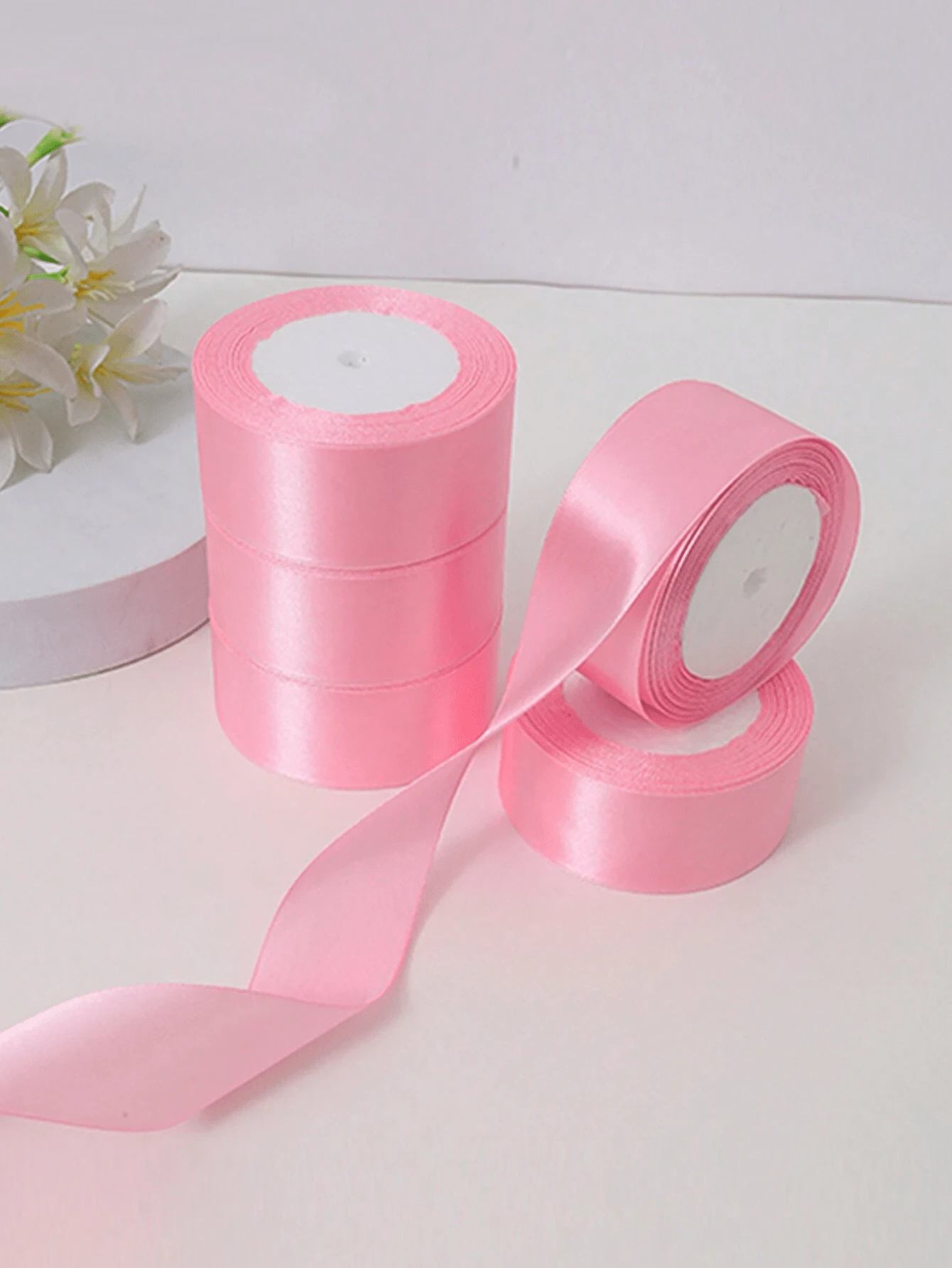 (5 Cuộn Ruy Băng) Hoa Hồng Tự Làm Vật Dụng Ruy Băng Sa Tanh Trang Trí Bánh Gói Quà Tiệc Cưới Nơ Hoa Hồng Tự Làm Vật Liệu Ruy Băng Rộng 4cm/1,57 inch