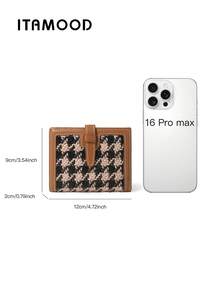 ITAMOOD Ví ngắn vải kẻ caro chống trộm gấp đôi thời trang nhiều ngăn đựng tiền xu mini cho nữ thích hợp đựng túi xách sinh nhật cổ điển - màu nâu - Xem 3