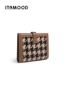 ITAMOOD Ví ngắn vải kẻ caro chống trộm gấp đôi thời trang nhiều ngăn đựng tiền xu mini cho nữ thích hợp đựng túi xách sinh nhật cổ điển - màu nâu - Xem 9