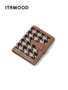 ITAMOOD Ví ngắn vải kẻ caro chống trộm gấp đôi thời trang nhiều ngăn đựng tiền xu mini cho nữ thích hợp đựng túi xách sinh nhật cổ điển - màu nâu - Xem 7