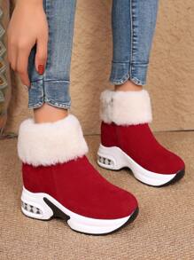 Women's Platform Snow Boots, Female Wedge Heel Thick Sole Casual Short Boots, Side Zip Wedge Comfortable Boots, Fur Collar Lightweight Snow Boots, Suitable For Daily Wear, Outdoor Activities, Campus Student Outfit, Autumn/Winter Snow Boots