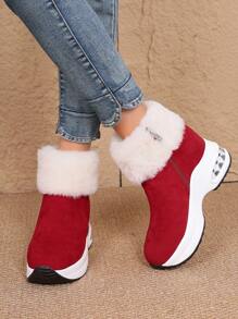Women's Platform Snow Boots, Female Wedge Heel Thick Sole Casual Short Boots, Side Zip Wedge Comfortable Boots, Fur Collar Lightweight Snow Boots, Suitable For Daily Wear, Outdoor Activities, Campus Student Outfit, Autumn/Winter Snow Boots