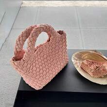 高品质手工编织小手提包手提包女包2024新款大容量潮流菜篮包两件套 - 粉色 - 查看 3