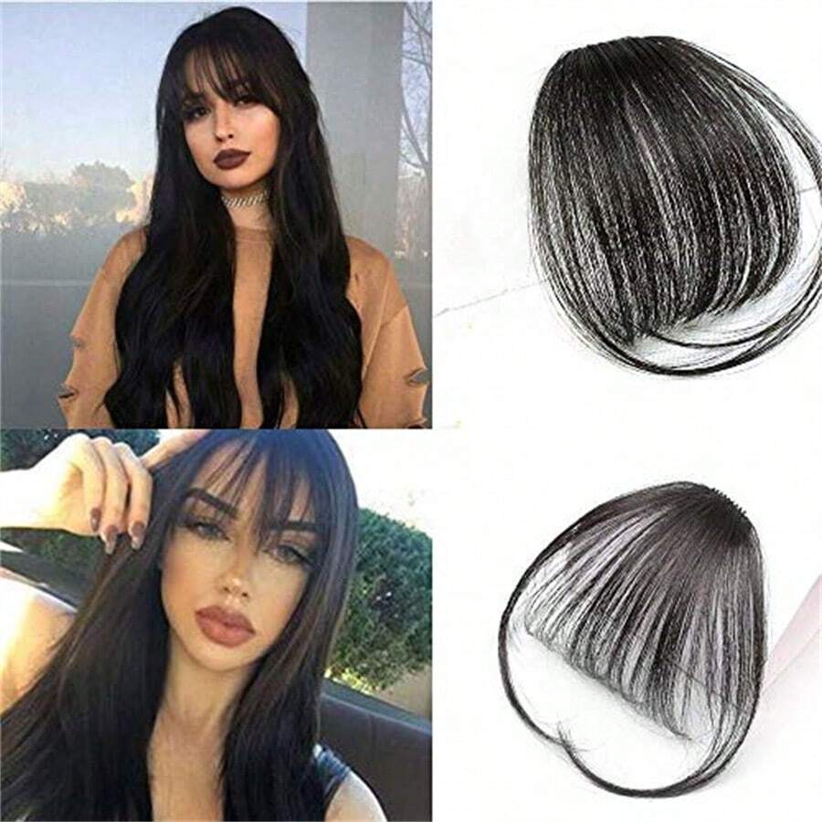 Kẹp trong tóc mái Tóc mái bằng tóc thật Tóc mái màu nâu sẫm Kẹp tóc có kẹp ở thái dương Tóc nối cho phụ nữ - SNatural - Xem 1