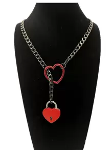1pc Minimalist Stainless Steel Y-Shape Sliding Chain Heart Lock & Key Necklace, Suitable For Women Daily Wear Valentines,Mom,Mother,Mother's Day,Gift