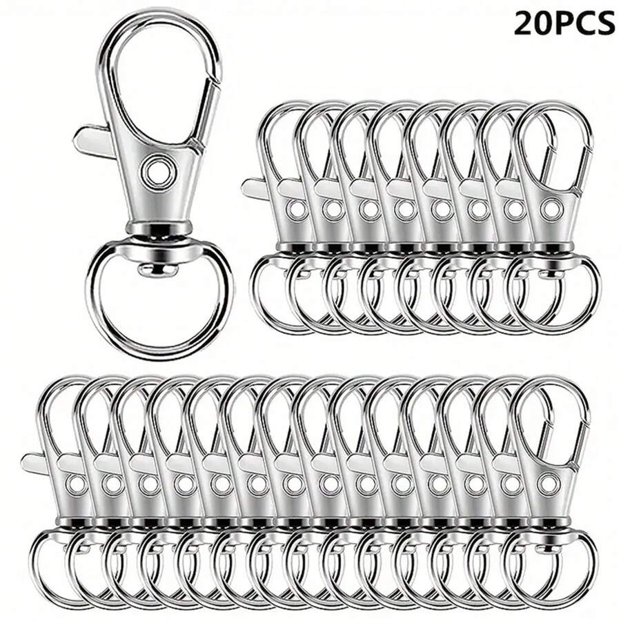 20 个高品质金属弹簧按扣旋转挂钩，适用于挂绳、钥匙扣、包、钱包、标签、珠宝制作、DIY 工艺品 - 长度：1.26 英寸（32 毫米），内宽：0.39 英寸（10 毫米） - 銀色 - 查看 1