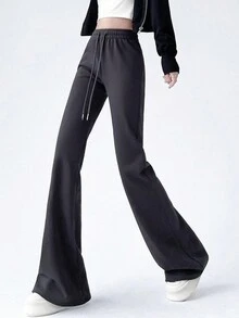 女士高腰修身马蹄裤，休闲运动裤，喇叭运动裤 - 深灰色 - 查看 4