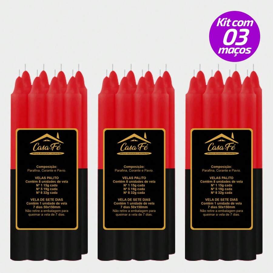 KIT 3 PACKS OF N5 BLACK AND RED CANDLES 152G - CASA FÉ - 彩色 - 查看 1