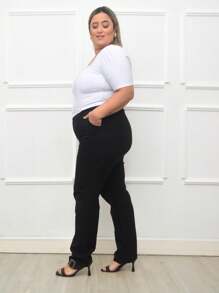 Plus Size Suplex Short Sleeve Cropped Blouse - 白色 - 查看 5