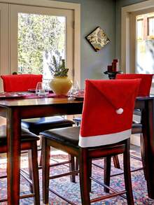 1 件圣诞装饰圣诞帽椅套节日用品，冬季复古圣诞椅套套装 - 红色圣诞帽雪花设计，带节日装饰的布艺厨房餐椅套 - 易于穿脱，可机洗，非常适合圣诞派对和节日季节 - 彩色 - 查看 4