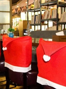 1 件圣诞装饰圣诞帽椅套节日用品，冬季复古圣诞椅套套装 - 红色圣诞帽雪花设计，带节日装饰的布艺厨房餐椅套 - 易于穿脱，可机洗，非常适合圣诞派对和节日季节 - 彩色 - 查看 7