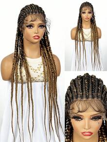 Peluca trenzada sintética con encaje, extensiones de cabello rizado de fibra - Óxido marrón - Ver 3