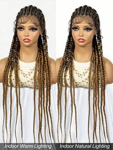 Peluca trenzada sintética con encaje, extensiones de cabello rizado de fibra - Óxido marrón - Ver 8