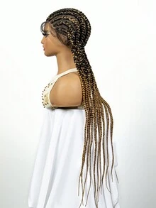 Peluca trenzada sintética con encaje, extensiones de cabello rizado de fibra - Óxido marrón - Ver 4