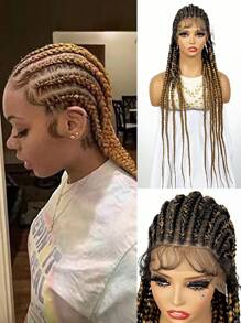 Peluca trenzada sintética con encaje, extensiones de cabello rizado de fibra - Óxido marrón - Ver 2