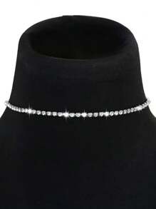 1件时尚银色水钻网球链项链，优雅钻石链项链，适合女性佩戴 - 彩色 - 查看 2