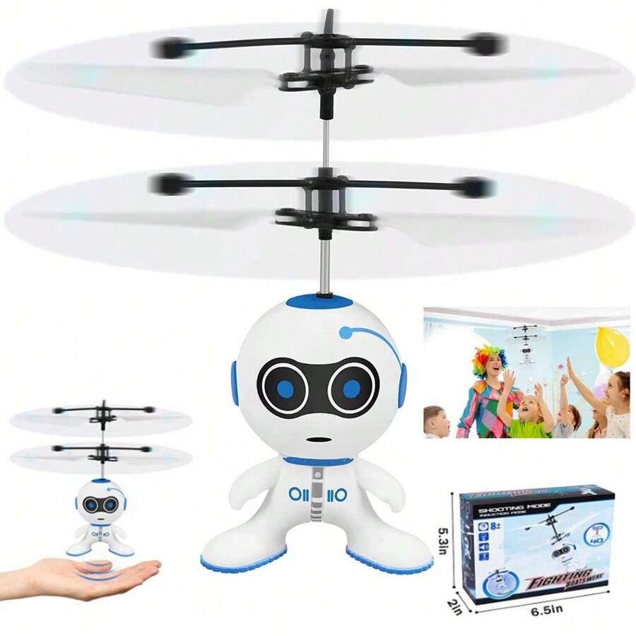 RC Flying Robot Toy Mini Drone For Kids 5-12 – Induction Drone For Boys Girls, Indoor Outdoor Games Birthday Gift - 白色 - 查看 1