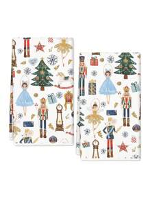 18"X26" Christmas Nutcracker & Pine Tree White Super Soft Fiber Kitchen Towel, Holiday Decor Dish Cloth, Housewarming Gift