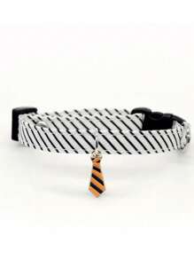 条纹猫项圈，轻便可调节猫项圈，带领带吊坠，用于婚礼派对装饰 - 彩色 - 查看 12